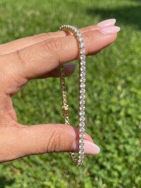 Womens Moissanite Tennis Bracelet Gold 7 Inch 3mm VVS1 Passes Tester Waterproof
